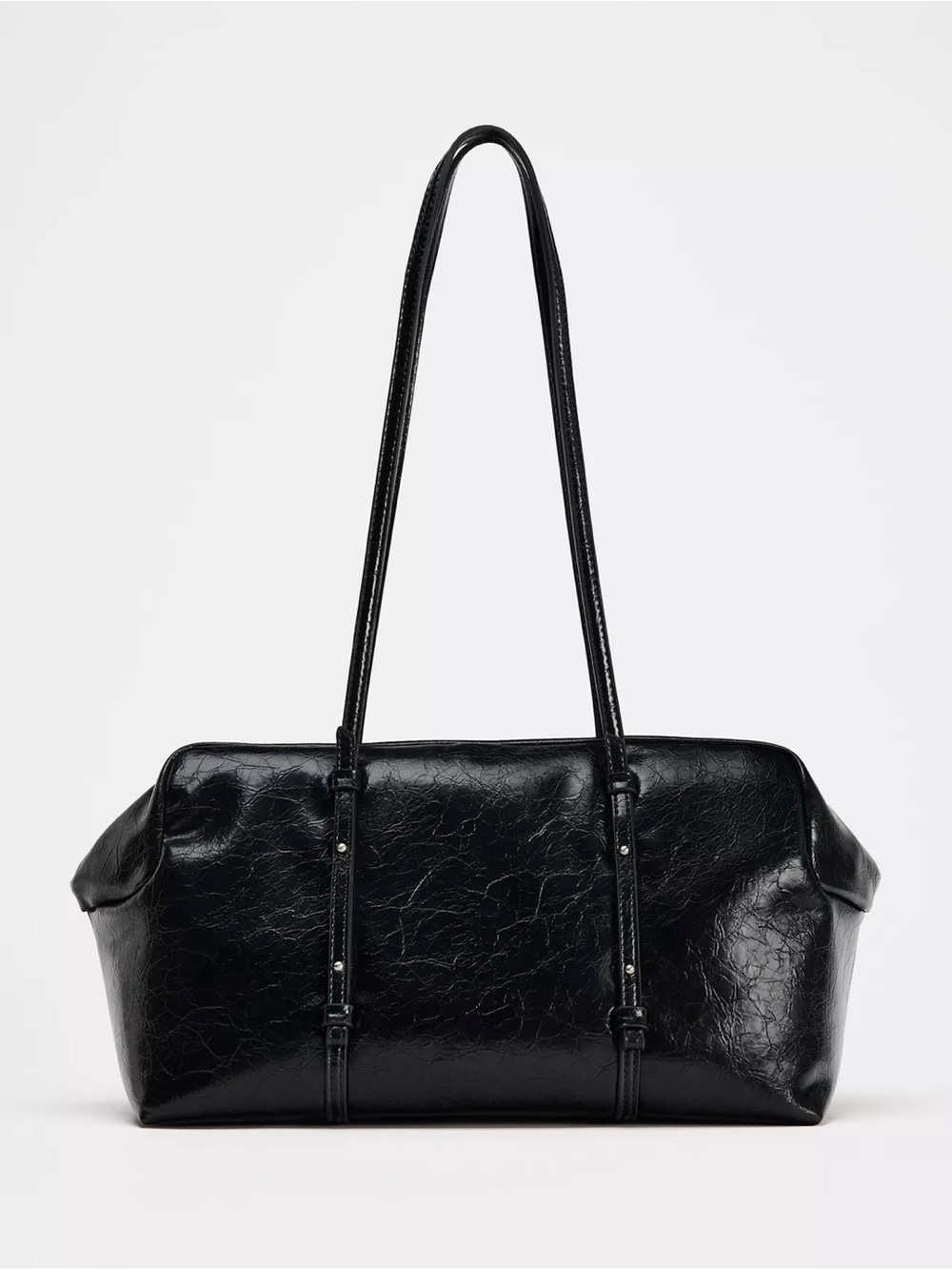 Zara Elongated Black Leather Shoulder Bag